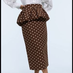 Zara Brown Polka Dot Pencil Skirt